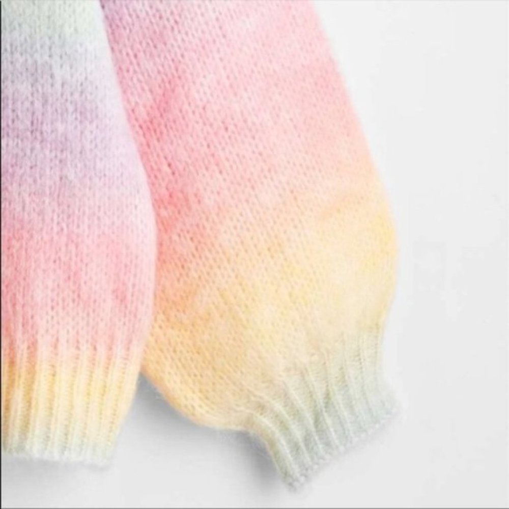 Multi Cable Knit Tie Dye Drop Shoulder Ombre Sweater Sz M New - Picture 4 of 4